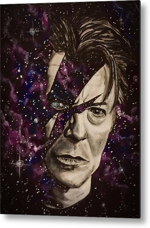David Bowie Metal Print featuring the painting There's A Starman Waiting In The Sky by Joel Tesch