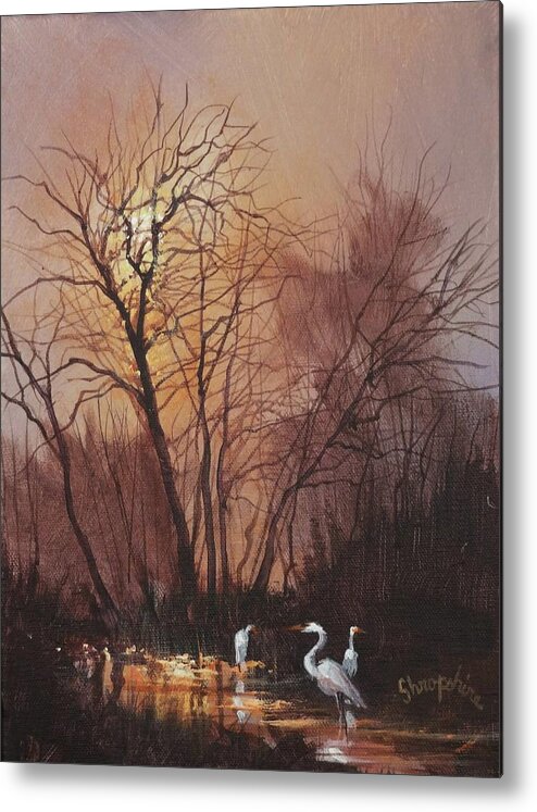 Cranes Metal Print featuring the painting Threefold by Tom Shropshire