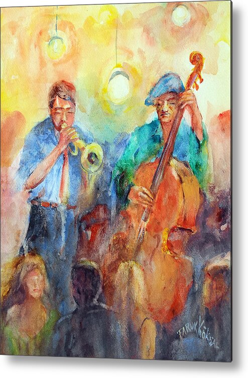 Music Metal Print featuring the painting Trumpet And Contrabass by Faruk Koksal