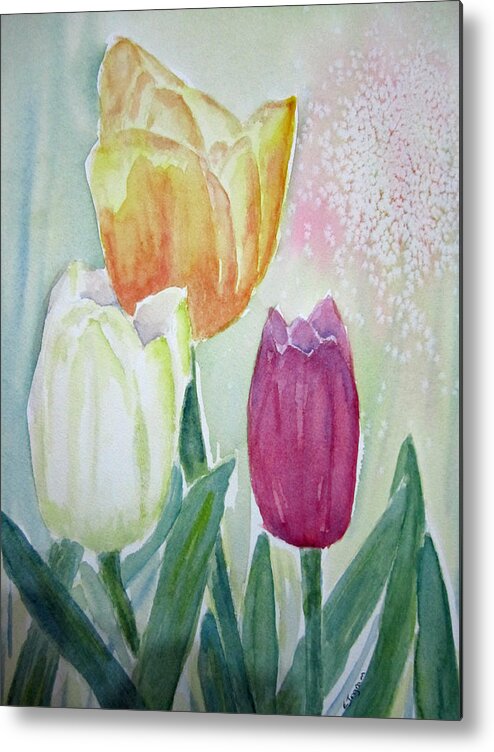 Floral Metal Print featuring the painting Tulips by Elvira Ingram