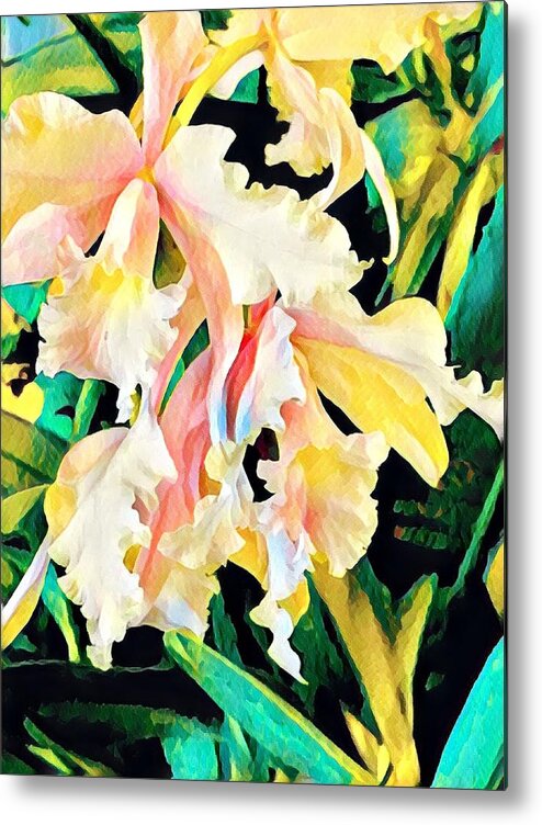 #flowersofaloha #orchids Metal Print featuring the photograph Two Orchids Pink Turquoise by Joalene Young