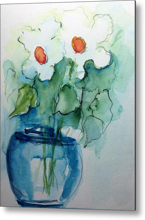 White Flowers Metal Print featuring the painting Two White Flowers by Britta Zehm