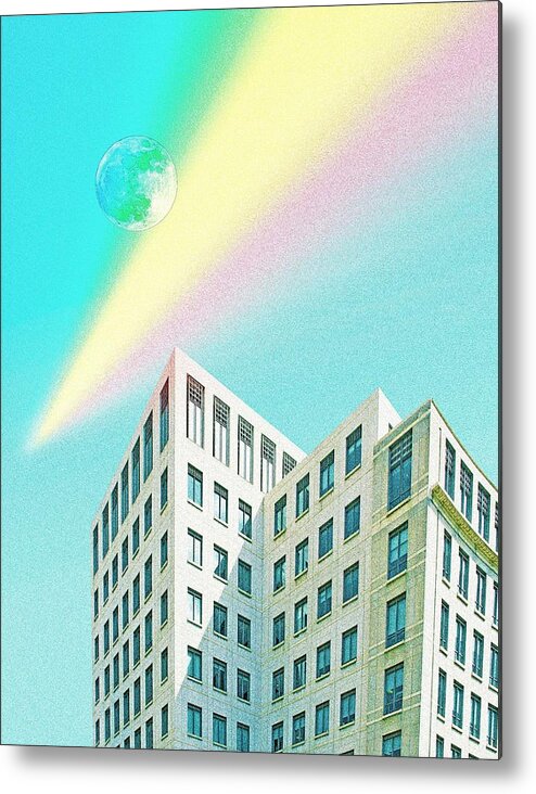 City Metal Print featuring the painting Urban Moon by Adam Asar 9m by Celestial Images