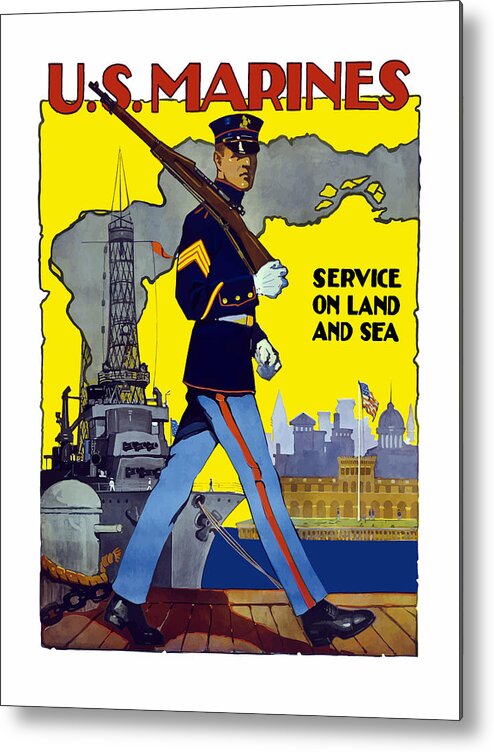 Marines Metal Print featuring the painting U.S. Marines - Service On Land And Sea by War Is Hell Store