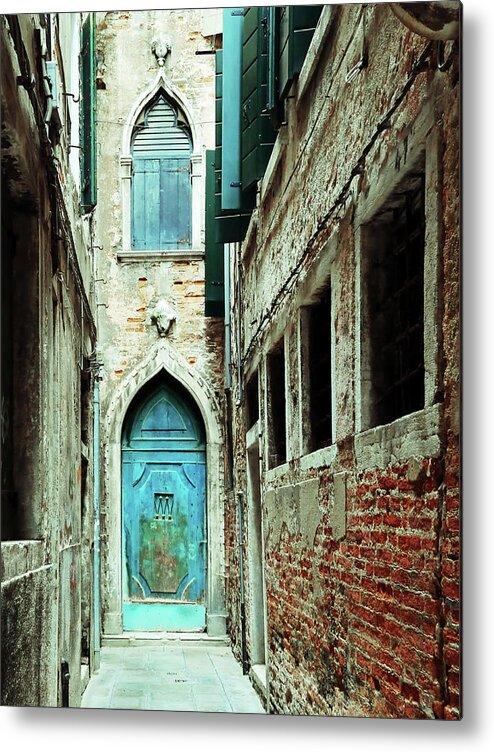 Venice Metal Print featuring the photograph Venice Italy Turquoise Blue Door by Brooke T Ryan