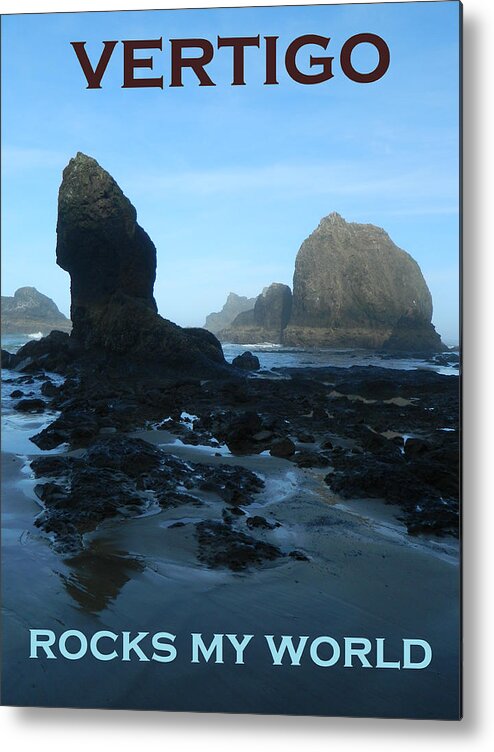 An Early Morning Low Tide Beach Scene With Large Rocks At Oceanside Beach Metal Print featuring the photograph Vertigo Rocks My World Two by Gallery Of Hope 