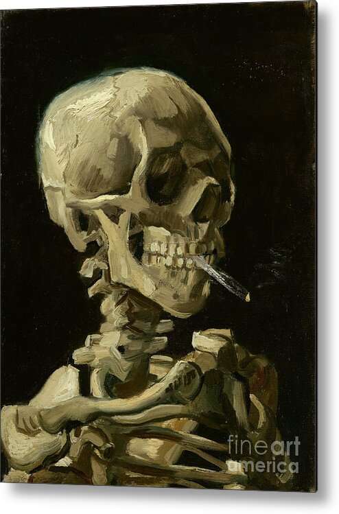 Vincent Van Gogh Metal Print featuring the painting Vincent van Gogh Head of a skeleton with a burning cigarette by Vintage Collectables