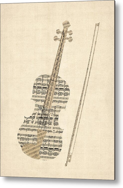 Violin Metal Print featuring the digital art Violin Old Sheet Music by Michael Tompsett