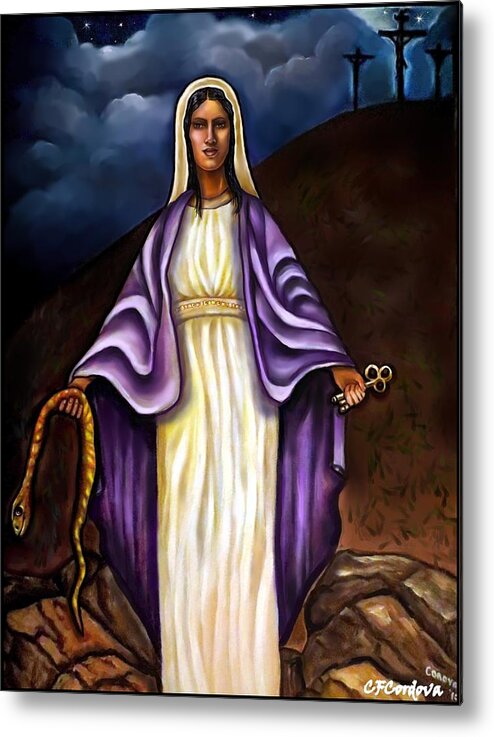 Virgin Mary Metal Print featuring the painting Virgin Mary- The Protector by Carmen Cordova