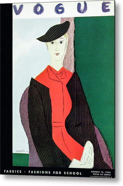 Illustration Metal Print featuring the photograph Vogue Cover Illustration Of A Blond Woman In Red by R S Grafstrom