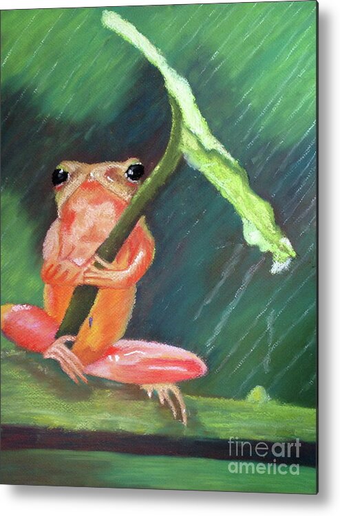 Frog Metal Print featuring the pastel Waiting on the Rain by Jennefer Chaudhry