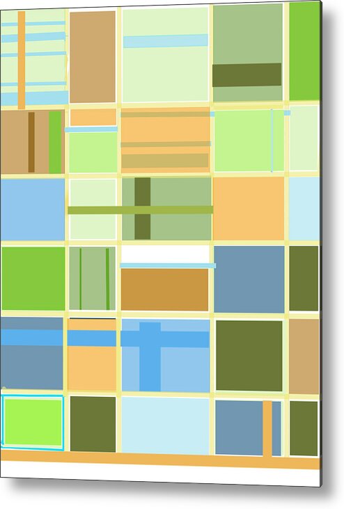 Patterns Abstract Blues Greens Squares Metal Print featuring the digital art We Are Connected by Suzanne Udell Levinger