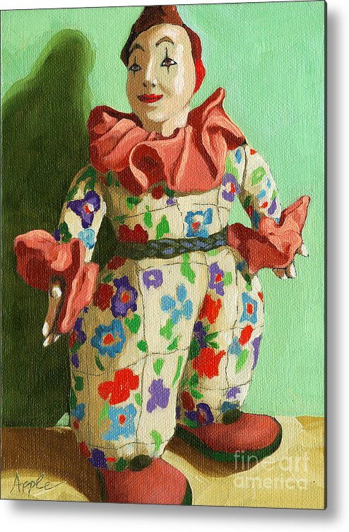 Antique Metal Print featuring the painting War Clown- still life oil painting by Linda Apple