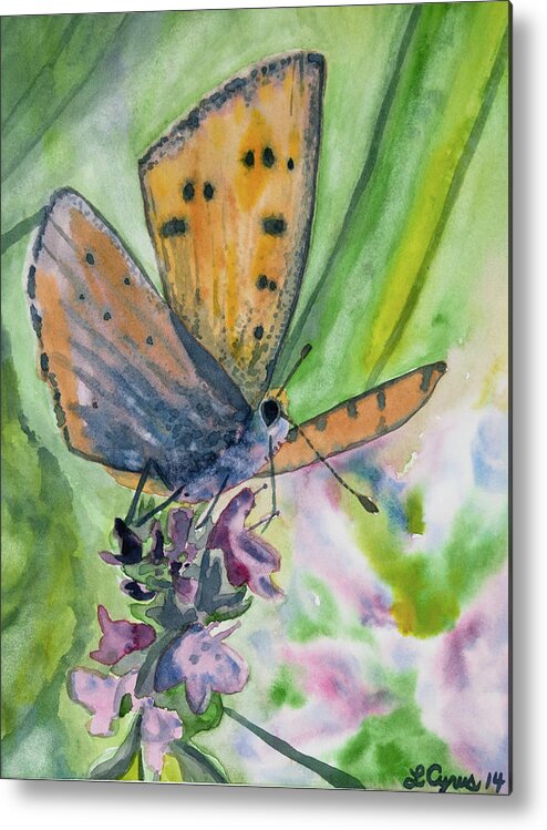 Butterfly Metal Print featuring the painting Watercolor - Small Butterfly on a Flower by Cascade Colors