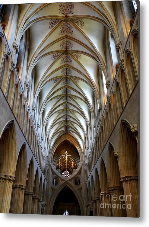 Churches Of The World Series By Lexa Harpell Metal Print featuring the photograph Wells Cathedral Ceiling by Lexa Harpell
