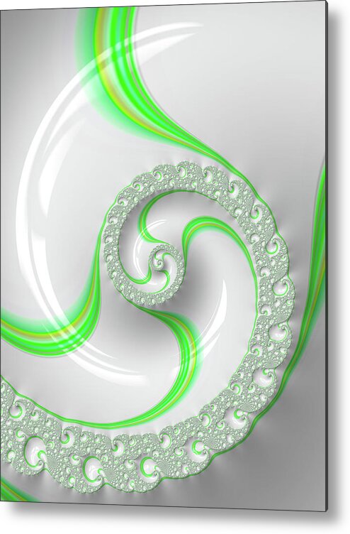 White Metal Print featuring the photograph White and green spiral elegant and minimalist by Matthias Hauser