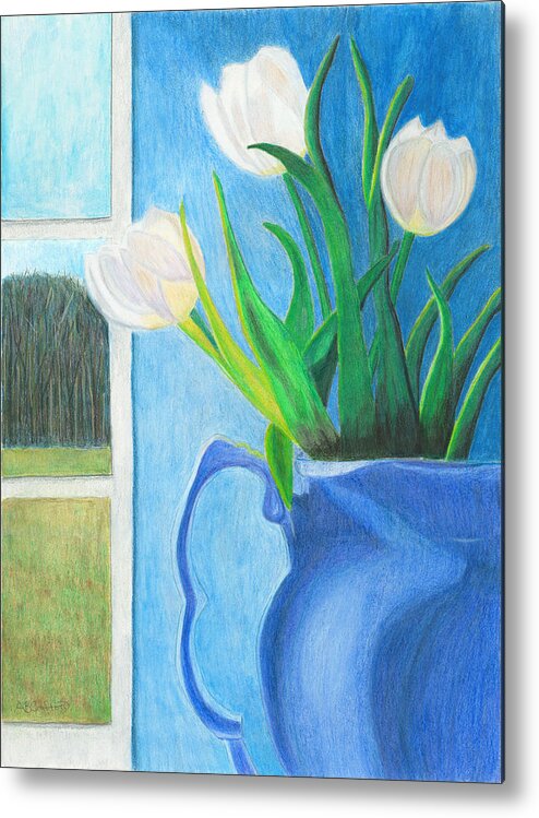 Tulips Metal Print featuring the painting White Tulips by Arlene Crafton