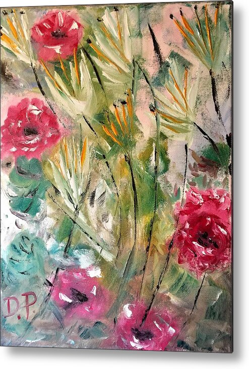 Garden Metal Print featuring the painting Wild Roses by Donna Painter