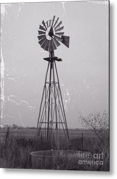 Windmill Metal Print featuring the photograph Wind pump and Stock pond by Ella Kaye Dickey