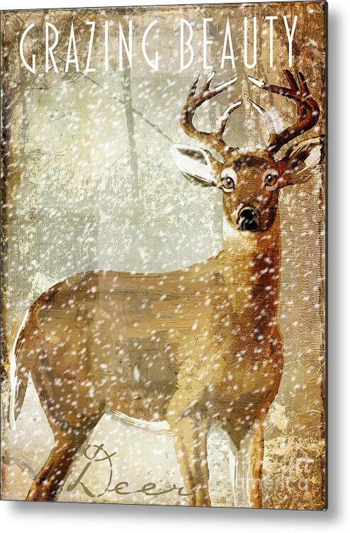 Winter Game Metal Print featuring the painting Winter Game Deer by Mindy Sommers
