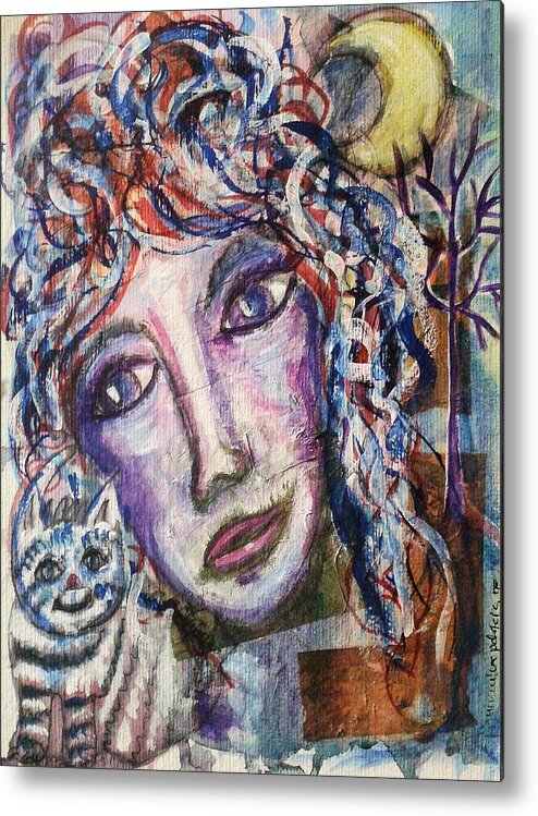 Wise Woman Metal Print featuring the mixed media Wise Woman and her Young Familiar by Mimulux Patricia No