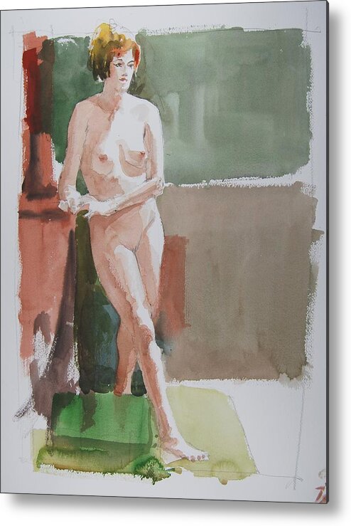 Woman Model Nude Standing Metal Print featuring the painting Woman Standing by Stephen Rutherford