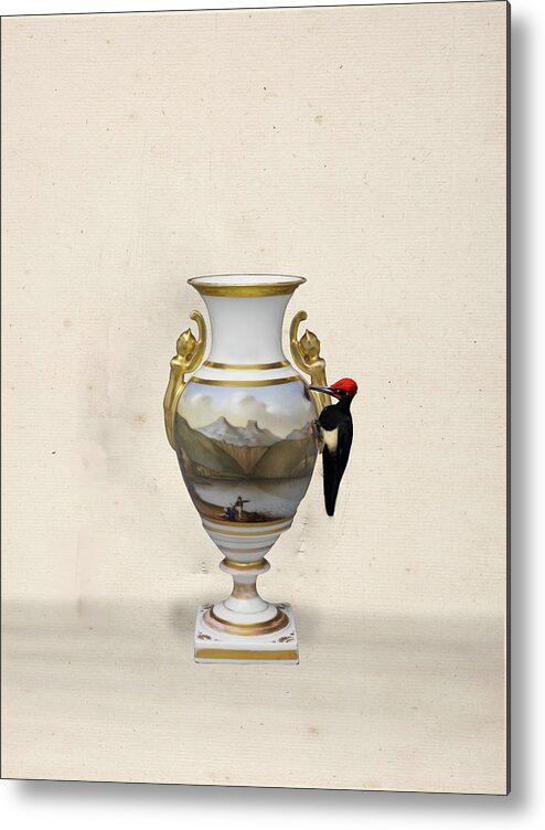 Flower Vase Metal Print featuring the digital art Wood pecker's dream by Keshava Shukla