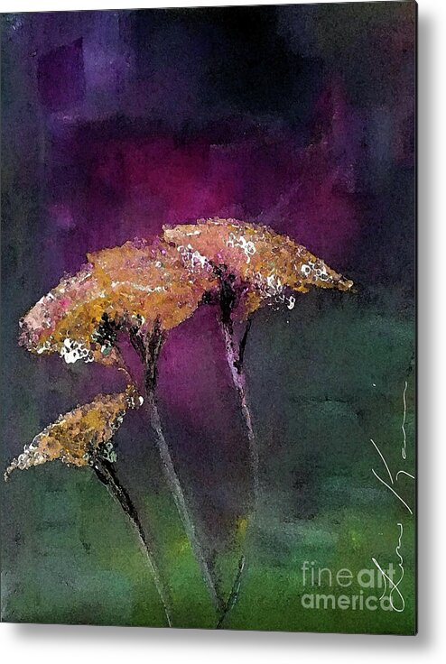 Yarrow Metal Print featuring the painting Yarrow In The Dark Painting by Lisa Kaiser