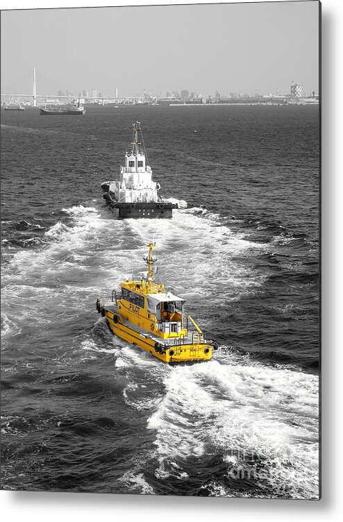 Seascape Metal Print featuring the photograph Yellow Pilot Yokohama Port by Susan Lafleur