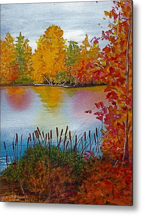 Landscape Metal Print featuring the painting Yellow Tree at Institute Park by Lynn Babineau