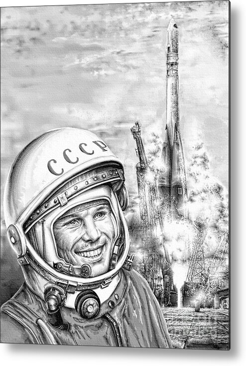 Yuri Gagarin Metal Print featuring the digital art Yuri Gagarin - Cosmonaut 1961 by Ian Gledhill
