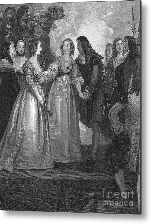 Engraving Metal Print featuring the drawing Charles II Receiving The Duchess #1 by Print Collector