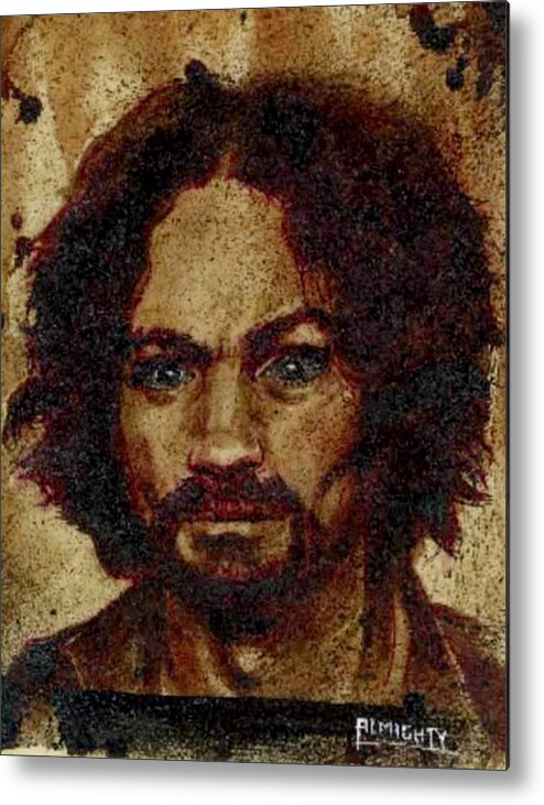 Ryan Almighty Metal Print featuring the painting CHARLES MANSON port dry blood by Ryan Almighty