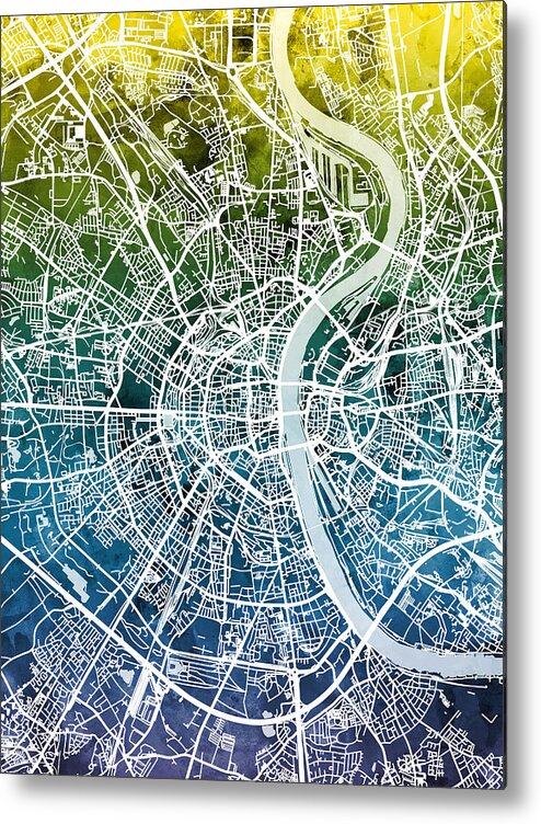 Cologne Metal Print featuring the digital art Cologne Germany City Map #1 by Michael Tompsett