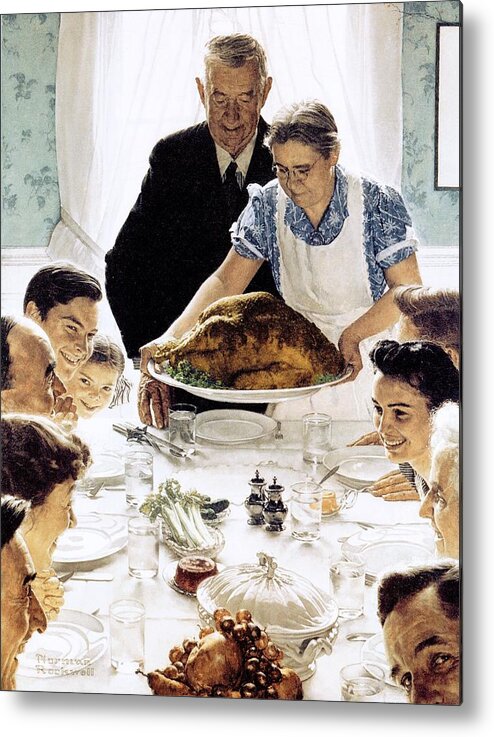 Family Metal Print featuring the drawing Freedom From Want by Norman Rockwell