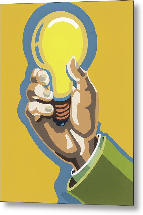 Bulb Metal Print featuring the drawing Hand Holding a Lightbulb #1 by CSA Images