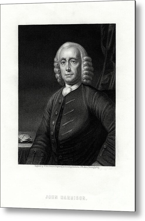 Engraving Metal Print featuring the drawing John Harrison, English Clock Maker #1 by Print Collector