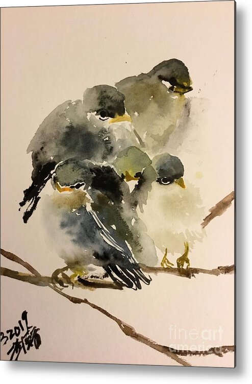 A Group Of Resting Birds Cuddling Together Metal Print featuring the painting 1062019 by Han in Huang wong