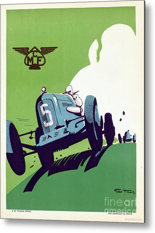 Vintage Metal Print featuring the mixed media 1930s Era Racing Car Poster by Geo Ham