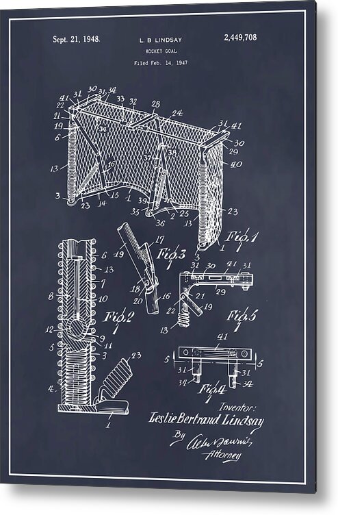 Art & Collectibles Metal Print featuring the drawing 1947 Hockey Goal Patent Print Blackboard by Greg Edwards