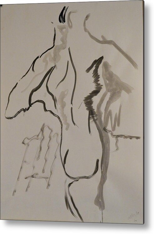Life Model Sketch Metal Print featuring the drawing 2019-03-01-01 by Jean-Marc Robert