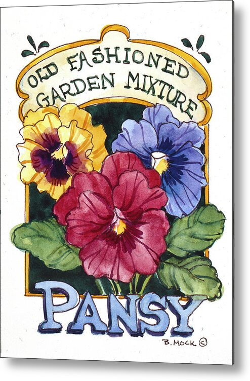 Old Fashioned Pansy-seed Packet Metal Print featuring the painting 2119 Old Fashioned Pansy-seed Packet by Barbara Mock