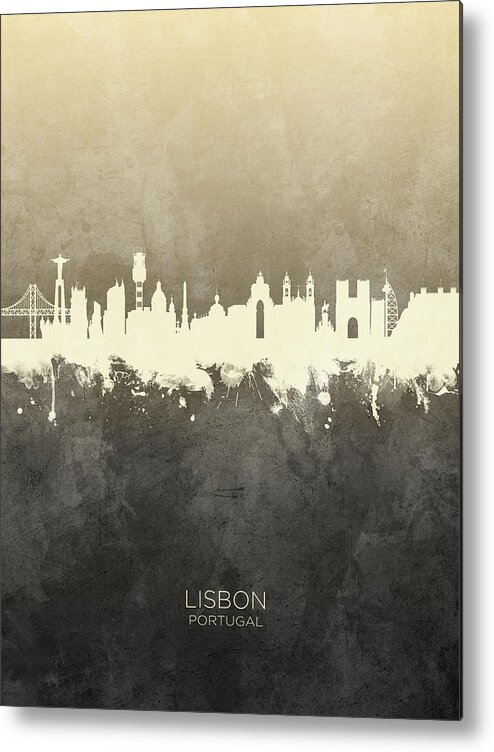 Lisbon Metal Print featuring the digital art Lisbon Portugal Skyline #7 by Michael Tompsett