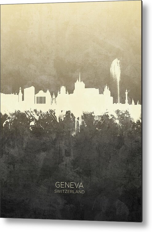 Geneva Metal Print featuring the digital art Geneva Switzerland Skyline #8 by Michael Tompsett