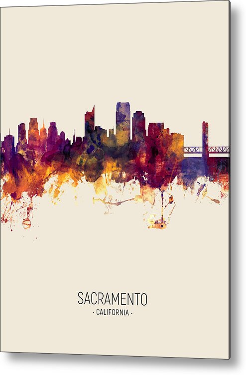 Sacramento Metal Print featuring the digital art Sacramento California Skyline #9 by Michael Tompsett