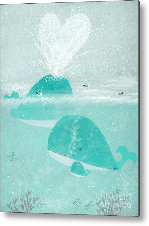 Whales Metal Print featuring the painting A Little Love by Bri Buckley