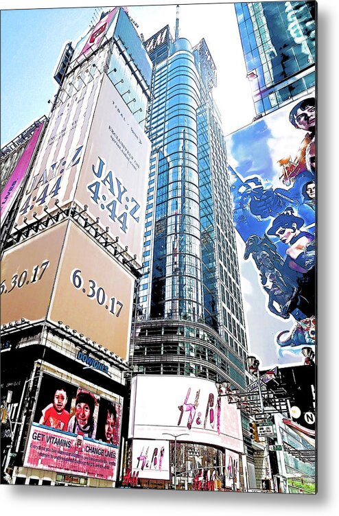 Tourists Metal Print featuring the painting An electronic billboard in Times Square in New York 1 by Jeelan Clark