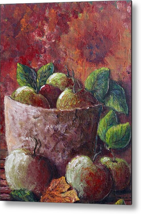 Still Life Metal Print featuring the painting Apple picking time by Megan Walsh