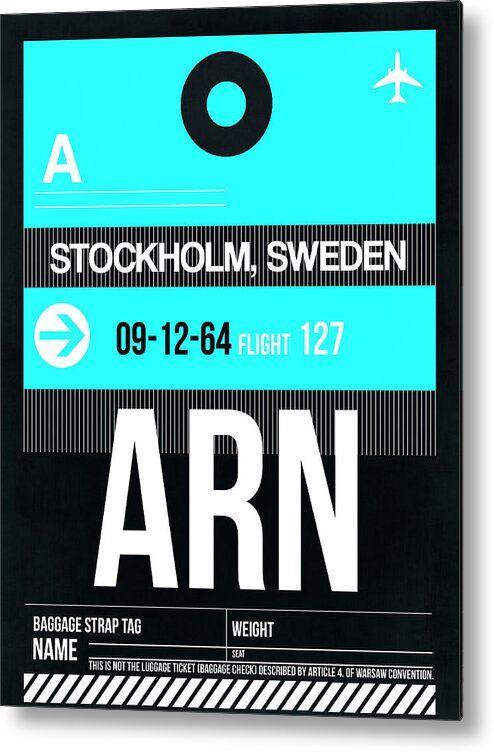 Vacation Metal Print featuring the digital art ARN Stockholm Luggage Tag II by Naxart Studio