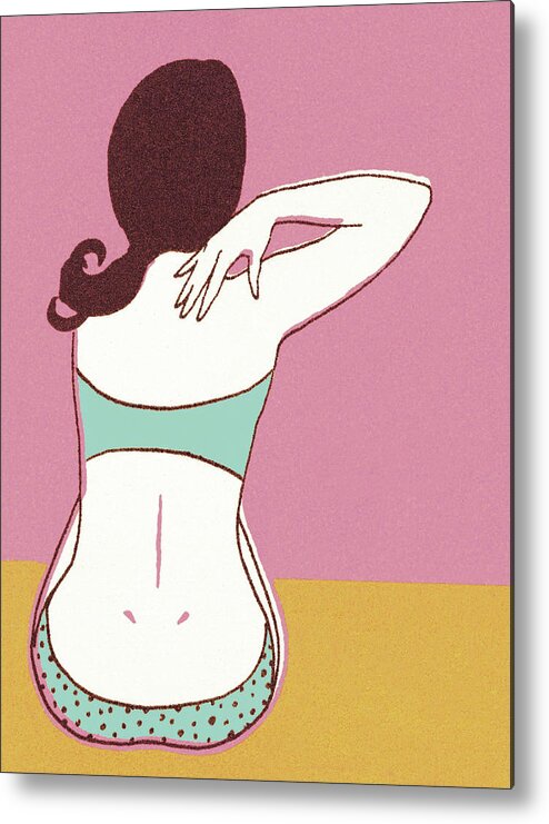 Adult Metal Poster featuring the drawing Back of Woman Wearing a Bikini by CSA Images